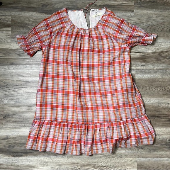 Madewell Plaid Ruffle-Sleeve Popover Mini Dress sz XL - Picture 2 of 6